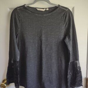Soft Surroundings - sheer genius - cotton boatneck  top with lace bell sleeves